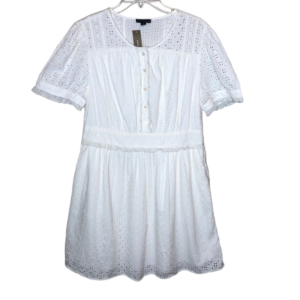 NEW J Crew Eyelet Dress Size 12 Ivory Classic Cotton NWT